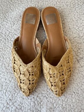 Dolce Vita Deedee Beige Raffia Flat Mules Size 7.5